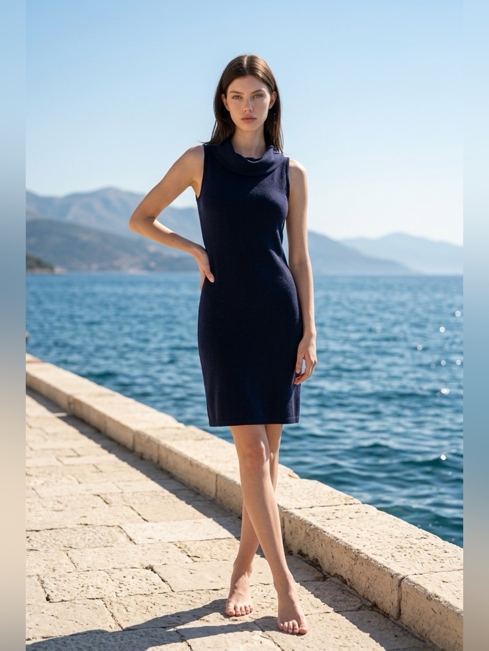 Talbots Navy Sleeveless Cowl Neck Knit Midi Dress
